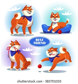 dogs vector set. Cartoon personage. Isolated on white background