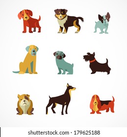 Dogs vector set of icons and illustrations