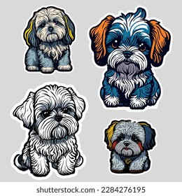 Dogs vector stickers set. Small cute puppy collection desin. Flat illustration pet animal.
Cute dogs doodle vector set. 