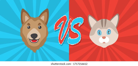 Konzept Hunde gegen Katzen. Hintergrund mit süßen Haustieren. Kämpfe Hintergründe Comics Design. Vektorillustration.