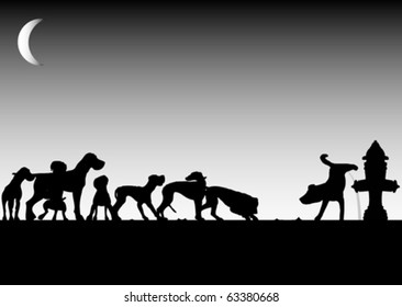 Dogs waiting for pee (vector)