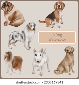 Hunde Aquarell Tierwasserfarbe handgezeichnet Kunstgrafik Set 1