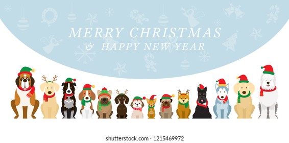 Dogs Wearing Christmas Costume, Background, Winter and New Year Celebration