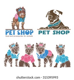 Dogs. Yorkshire Terriers. Set of vector images.