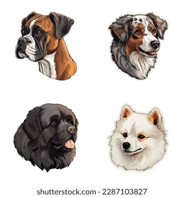 Dogs2 Flat Icon Set Isolated On White Background