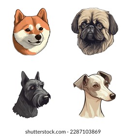 Dogs2 Flat Icon Set Isolated On White Background