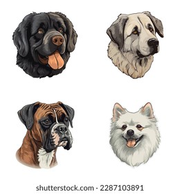Dogs2 Flat Icon Set Isolated On White Background