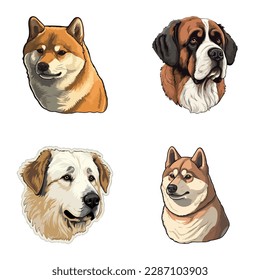 Dogs2 Flat Icon Set Isolated On White Background