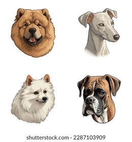Dogs2 Flat Icon Set Isolated On White Background