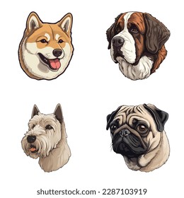 Dogs2 Flat Icon Set Isolated On White Background