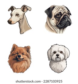 Dogs2 Flat Icon Set Isolated On White Background