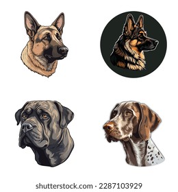 Dogs2 Flat Icon Set Isolated On White Background