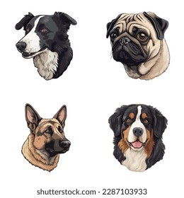 Dogs2 Flat Icon Set Isolated On White Background