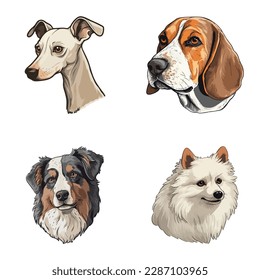 Dogs2 Flat Icon Set Isolated On White Background