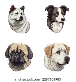Dogs2 Flat Icon Set Isolated On White Background