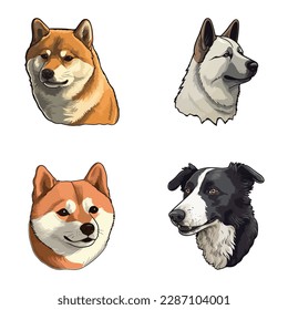Dogs2 Flat Icon Set Isolated On White Background