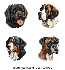 Dogs2 Flat Icon Set Isolated On White Background