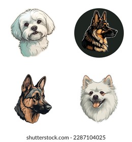 Dogs2 Flat Icon Set Isolated On White Background