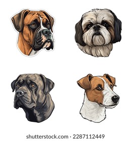 Dogs2 Flat Icon Set Isolated On White Background
