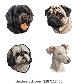 Dogs2 Flat Icon Set Isolated On White Background