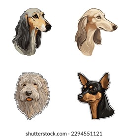 Dogs3 Flat Icon Set Isolated On White Background