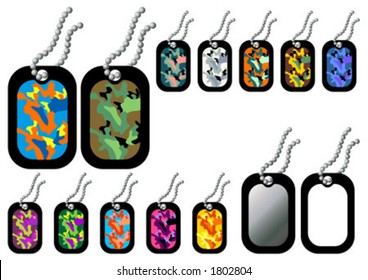 Dog-tags. Empty and with camouflage patterns in white background