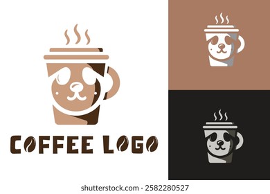 The dog-themed coffee logo, combining warmth and creativity, serves as vector art for unique and playful branding purposes.