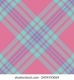 Dogtooth plaid check textile, editable fabric vector tartan. Intricate background texture seamless pattern in pink and teal colors.