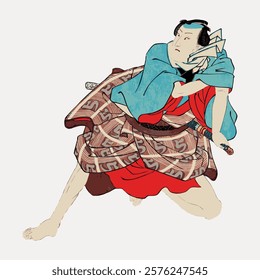 Doguya Jinza Hokaibo Bokon Shimobe Gunsuke, Japanese ukiyo-e woodblock print by Utagawa Kuniyoshi illustration isolated on white, vector. Vintage Japanese illustration, vintage art from Japan.