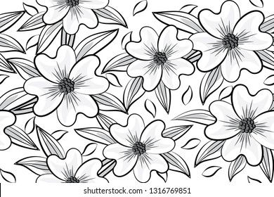 Dogwood Flower Pattern Black And White Vector Design