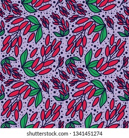 Dogwood vector lines seamless pattern. Funny doodle healthy food on a light background.
