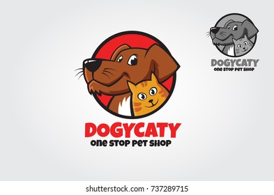 DogyCaty Logo Cartoon Character. Logo template made on Animals or pets theme with simple contents. Unique cartoon design for blog, hotel, pet shop, veterinary clinic, etc.