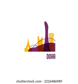 Doha city emblem. Colorful buildings. Vector illustration.