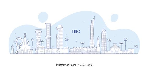Doha City Landscape Sky Vector Art Illustration