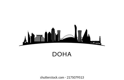 Doha city skyline. Black cityscape isolated on white background. Vector banner.