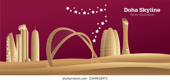 Doha city skyline with sand. Vector illustration 