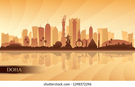 Doha city skyline silhouette background, vector illustration