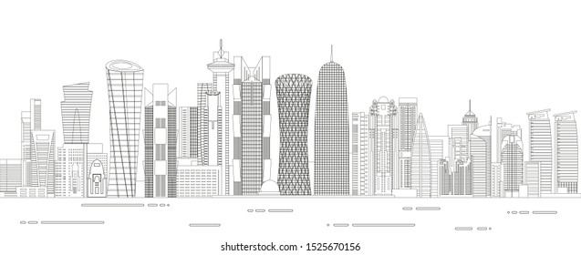 Doha cityscape line art style detailed vector illustration