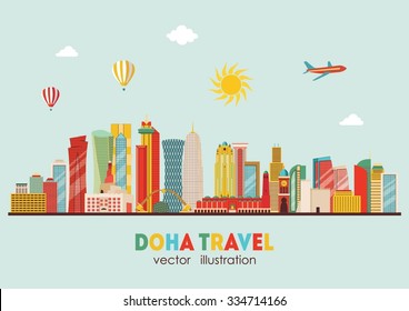 Doha detailed skyline. Vector illustration