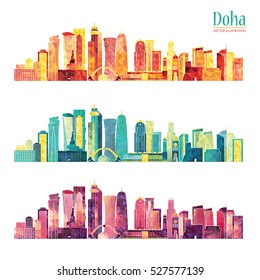 Doha detailed skyline. Vector illustration