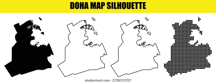 Doha map illustration set geometric forms and halftone pattern map of city middle east arab country graphic asset perfect for web design print or presentations map vector collection