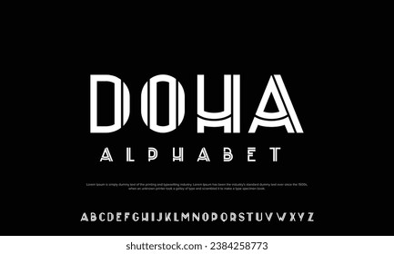 DOHA Minimal alphabet fonts. Modern, Typography, Technology, Elegant, Fashion, Designs, Sans Serif fonts. Vector illustration