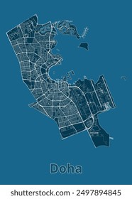 Doha, Qatar artistic blueprint map poster