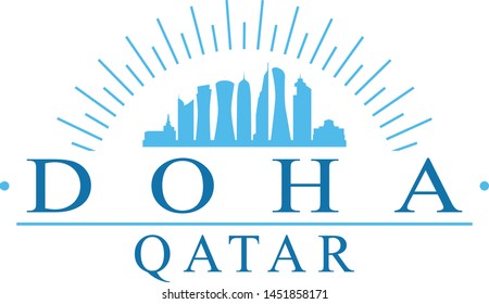 Doha Qatar. Banner Design. City Skyline. Silhouette Vector. Famous Monuments.