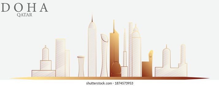 Doha, Qatar building, vector illustration.