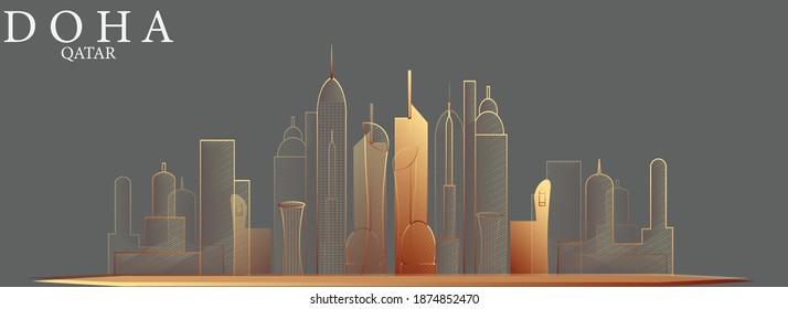 Doha, Qatar building, vector illustration.