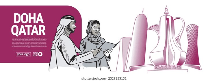 Ilustración del vector de la Ciudad de Negocios y la Ciudad de Negocios de Doha en Qatar.