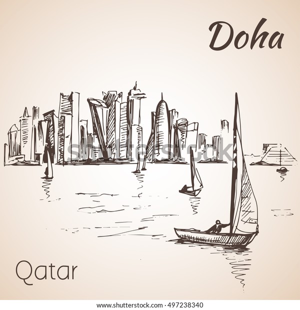 Doha Qatar City View Sketch Isolated Stock Vector (Royalty Free) 497238340