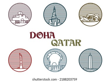 Doha Qatar landmarks. Editable Clip Art.