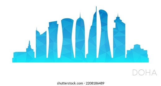 Doha, Katar Low Poly Skyline Clip Art City Design. Geometrisches polygonisches grafisches Horizon-Symbol. Vektorgrafik-Symbol.